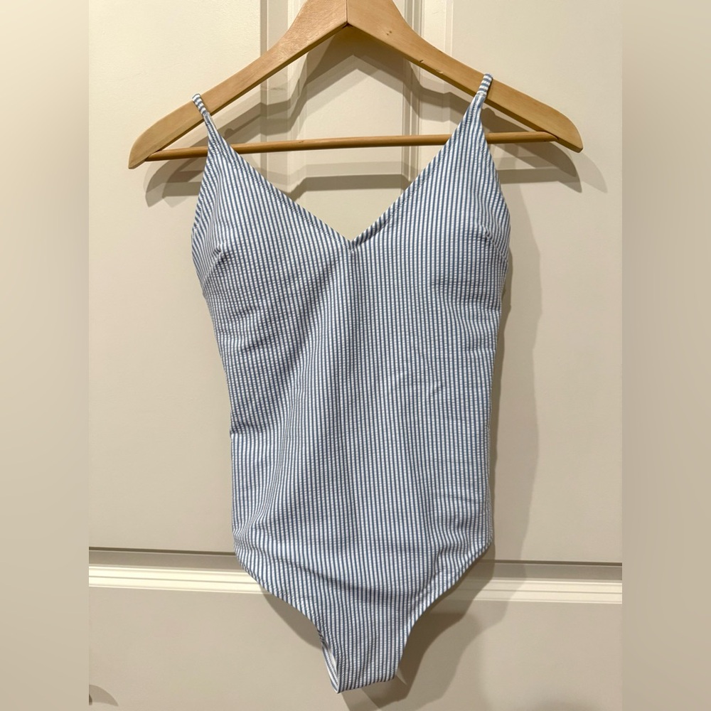 H&M Blue Striped Women’s One Piece Swimsuit, size small, excellent condition.